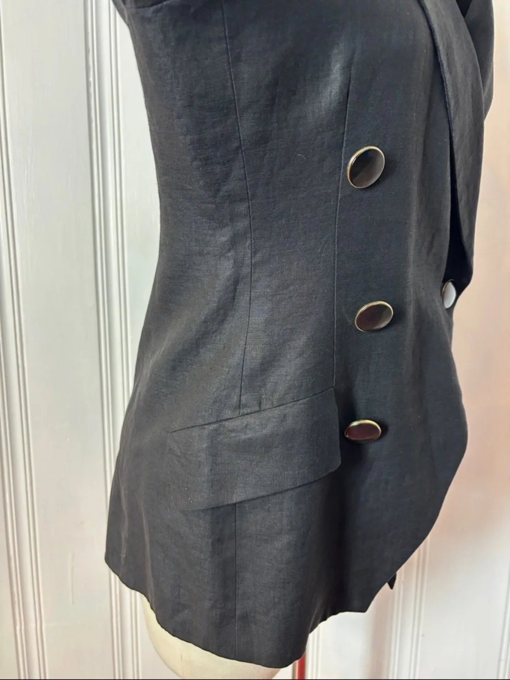 Vintage HOLT RENFREW Double-Breasted Black Linen Blazer | Size Medium estimated - Picture 6 of 10